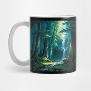 Little Green and Blue Forest Scene with a Waterfall Mug